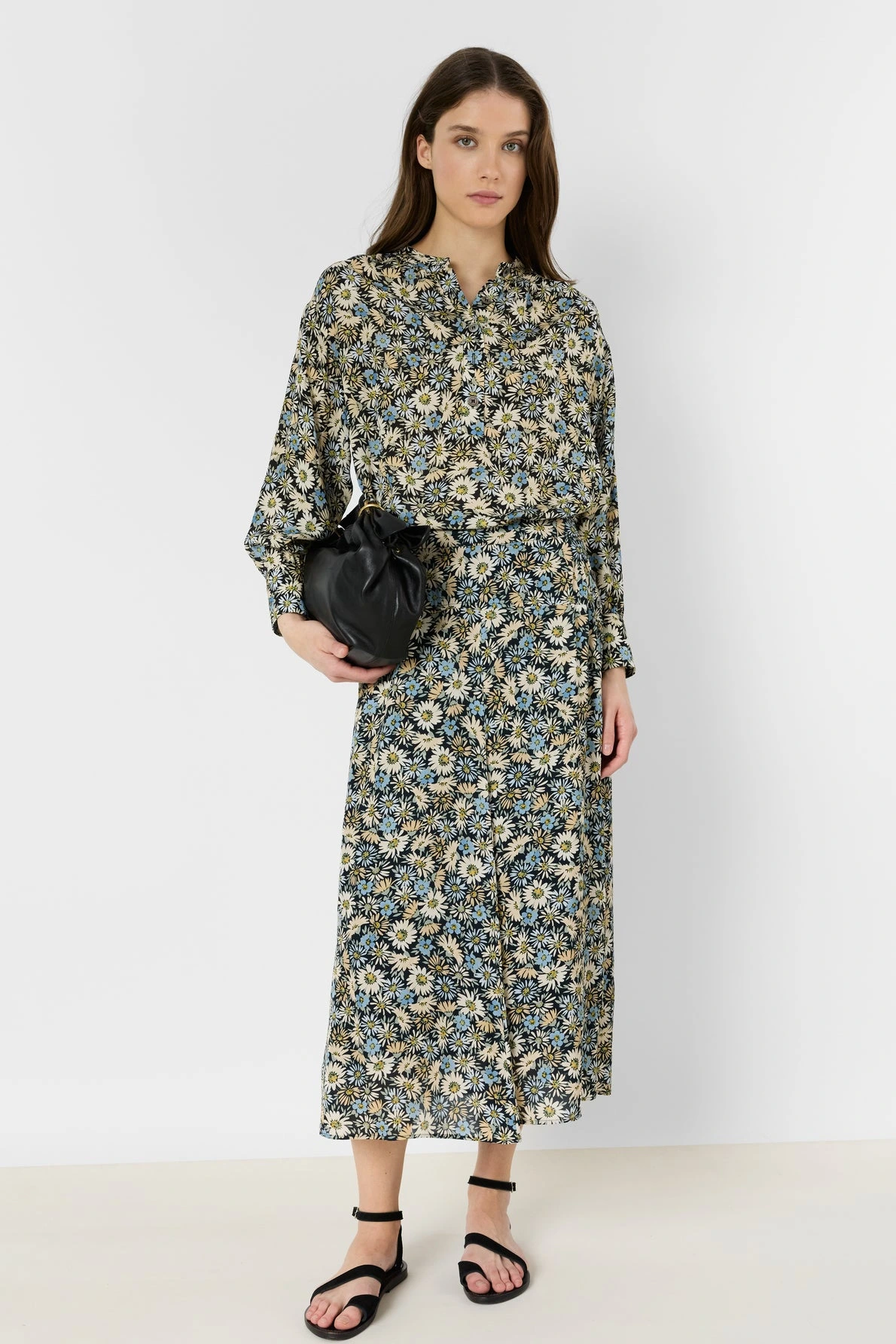 Look femme avec jupe fleurie Jelina turquoise