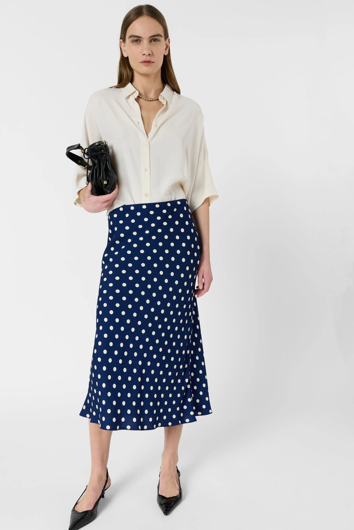Look femme avec jupe Jolana bleu électrique à pois