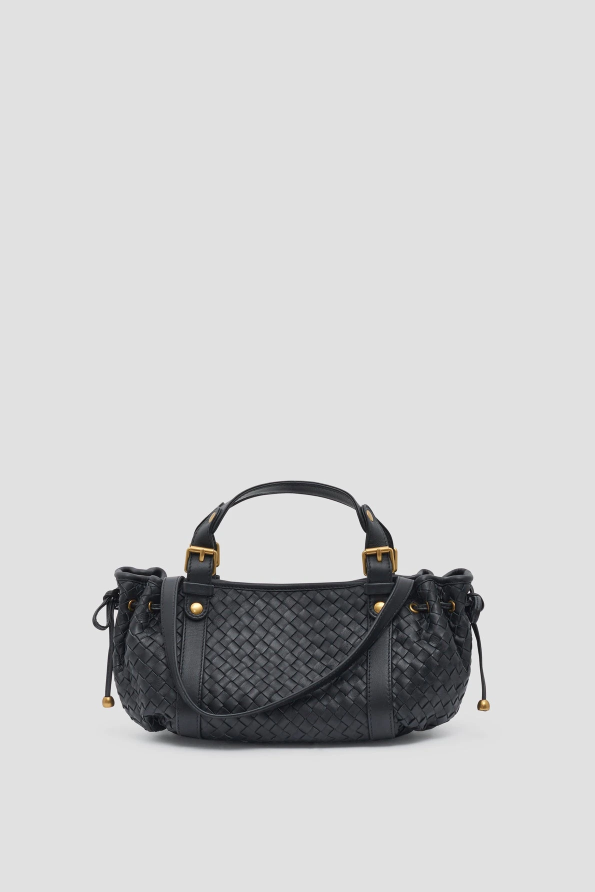 Sac 12H en cuir tressé noir vue de face